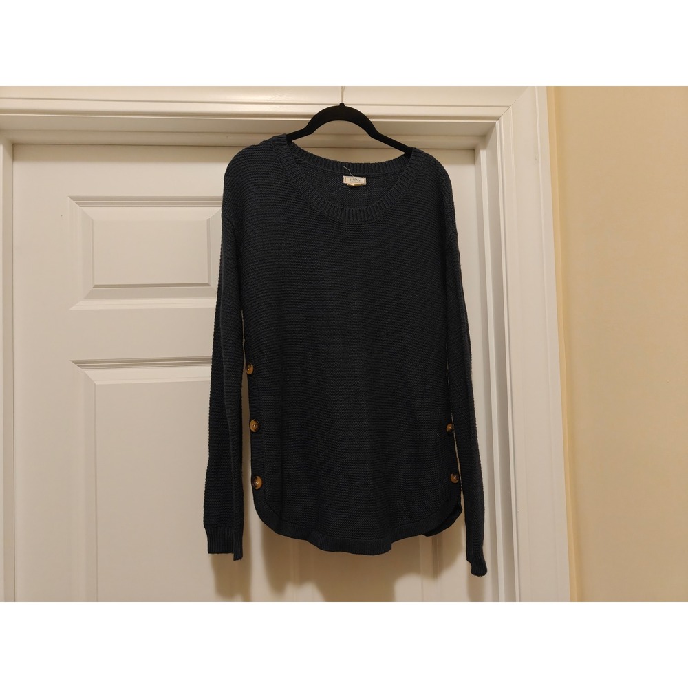 Fat Face Navy‎ Blue Textured Knit Side Button Curved Hem Sweater Womens Size 6